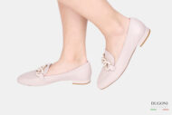 Mocassino con catena in pelle beige </br> D1614 Mocassini