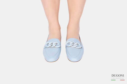 Mocassino con catena in pelle azzurro </br> D1613 Mocassini