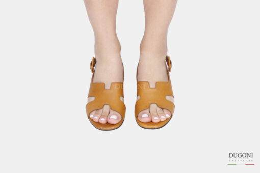 Sandalo in pelle marrone cuoio Legazzelle <br> D1681 Outlet