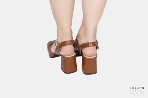 Sandalo a treccia in pelle marrone cuoio con plateau <br/>  D1679 Outlet