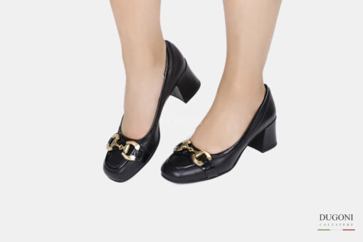 Décolleté in pelle nera con accessorio </br> <span>-lavorazione a sacchetto-</span>D1709 Outlet