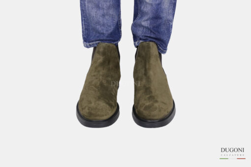 Stivaletto in camoscio verde con elastici _BRECOS   <br> U392 Calzature uomo