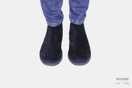 Scarponcino in camoscio blu con elastici  <br> U403 Calzature uomo