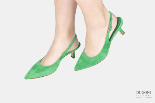 Slingback in camoscio verde smeraldo </br> -lavorazione a sacchetto-</br> D1761 Outlet