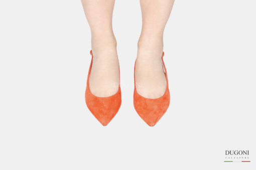 Slingback in camoscio arancione </br> lavorazione a sacchetto-<br/>D1763 Scarpe donna