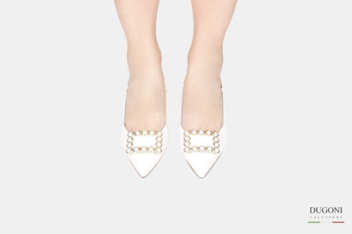 Slingback perle  in pelle avorio  </br> D1774 COLLEZIONE SPOSA