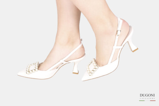 Slingback perle  in pelle avorio  </br> D1774 COLLEZIONE SPOSA