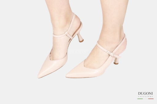 Slingback con cinturino in pelle beige </br> D1773 COLLEZIONE SPOSA