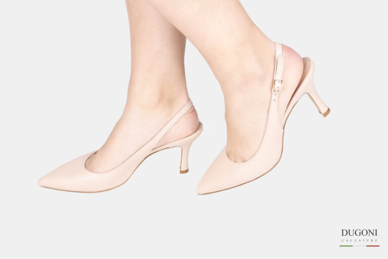 Slingback a sacchetto  in pelle beige  </br><span> -lavorazione a sacchetto-</span></br>D1778 COLLEZIONE SPOSA