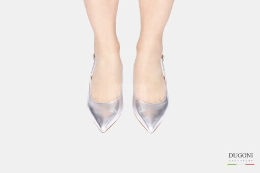 Slingback in pelle laminata argento </br> <span>-lavorazione a sacchetto- </span></br>D1769 COLLEZIONE SPOSA