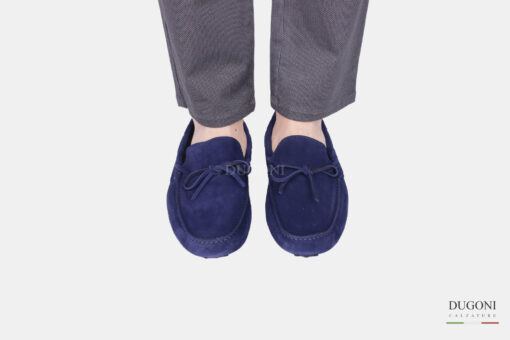 Mocassino pelle rovesciata blu  con fiocco  </br> U417 Calzature uomo