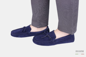 Mocassino in pelle rovesciata blu <br/> <span>-suola a gommini  – </span></br> U417 Calzature uomo