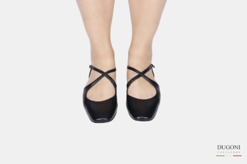 Slingback ultra flat incrociata in pelle nera </br> D1794 Ballerine