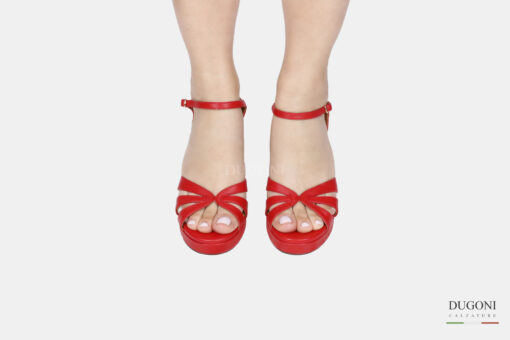 Sandalo in pelle rosso con plateau </br> D1789 Sandali