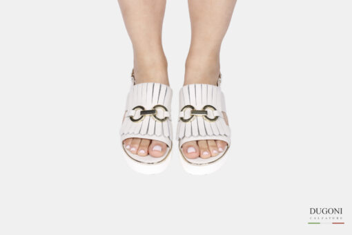 Sandalo zeppa in pelle bianco antico  </br> D1804 Outlet