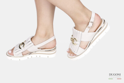 Sandalo zeppa in pelle bianco antico  </br> D1804 Outlet