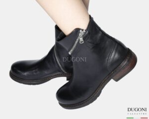 Stivaletto in pelle nero a giro-zip  </br> D1819 Scarpe donna