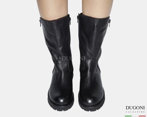 Stivale 3/4 in pelle nera con doppia cerniera </br> D1820 Scarpe donna