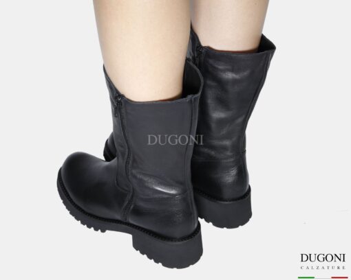 Stivale 3/4 in pelle nera con doppia cerniera </br> D1820 Scarpe donna