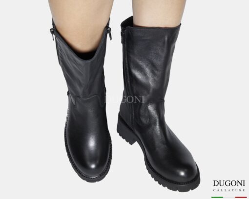 Stivale 3/4 in pelle nera con doppia cerniera </br> D1820 Scarpe donna