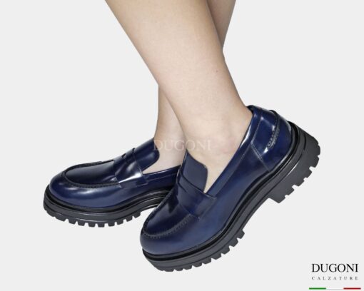 Mocassino  in pelle abrasivata blu </br> D1847 Mocassini