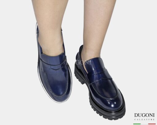 Mocassino  in pelle abrasivata blu </br> D1847 Mocassini