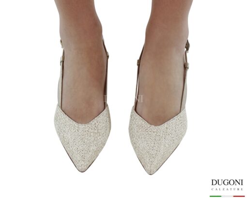 Slingback Rio Avorio platino e laminati  <br/>D1874 COLLEZIONE SPOSA