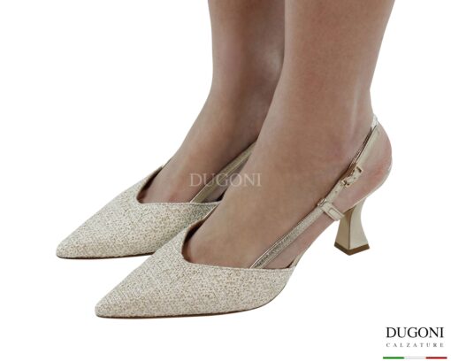 Slingback Rio Avorio platino e laminati  <br/>D1874 COLLEZIONE SPOSA