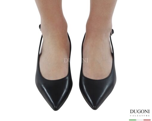 Slingback in pelle nera  <br/> <span>-lavorazione a sacchetto- </span><br/>D1853 Scarpe donna
