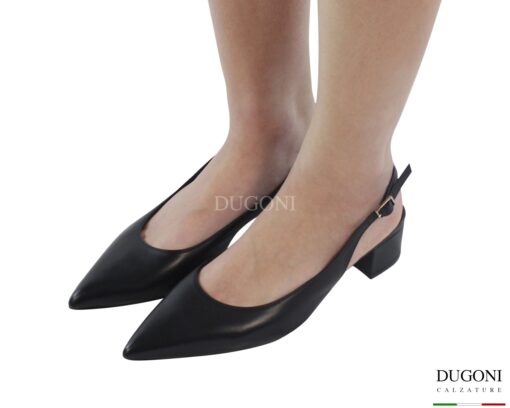 Slingback in pelle nera  <br/> <span>-lavorazione a sacchetto- </span><br/>D1853 Scarpe donna