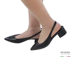 Slingback in pelle nera  <br/> <span>-lavorazione a sacchetto- </span><br/>D1853 Scarpe donna