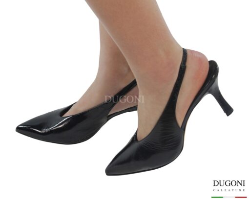 Slingback in pelle verlux nero   <br/> <span>-lavorazione a sacchetto- </span><br/>D1852 Scarpe donna