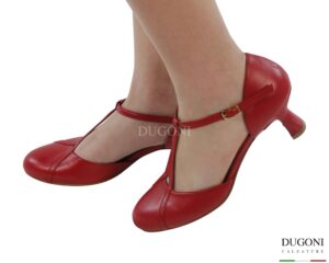 Mary Jane a T in pelle rossa  <br/> D1867 Mary Jane