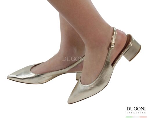 Slingback in pelle laminata platino  <br/> <span>-lavorazione a sacchetto- </span><br/>D1854 COLLEZIONE SPOSA