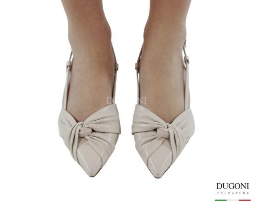 Slingback nodo in pelle avorio  <br/>D1876 COLLEZIONE SPOSA