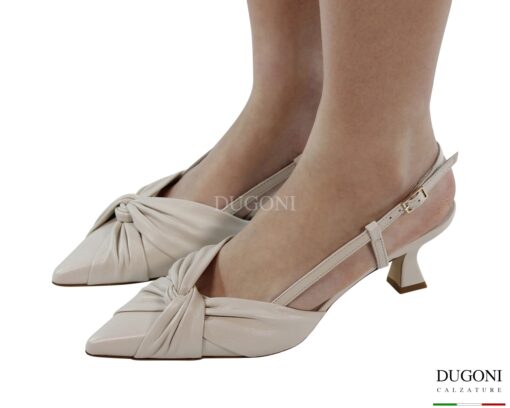 Slingback nodo in pelle avorio  <br/>D1876 COLLEZIONE SPOSA