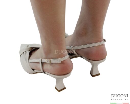 Slingback nodo in pelle avorio  <br/>D1876 COLLEZIONE SPOSA