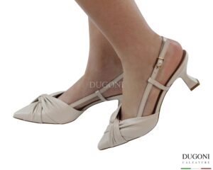 Slingback nodo in pelle avorio  <br/>D1876 COLLEZIONE SPOSA