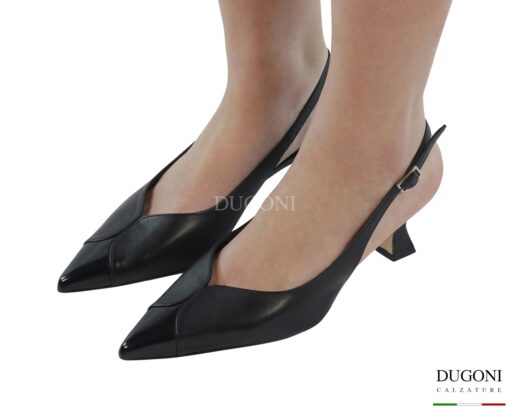 Slingback in pelle e verlux nero   <br/>D1872 Scarpe donna