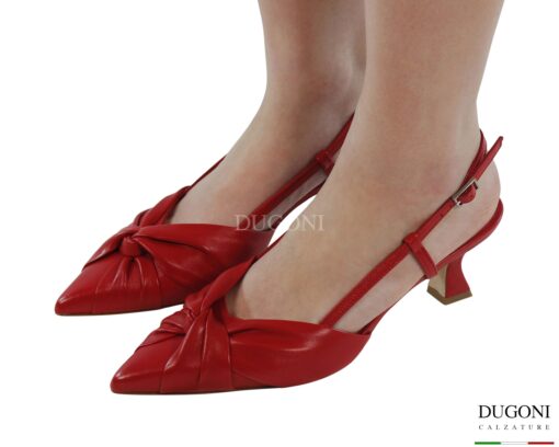 Slingback nodo in pelle rossa  <br/>D1877 COLLEZIONE SPOSA