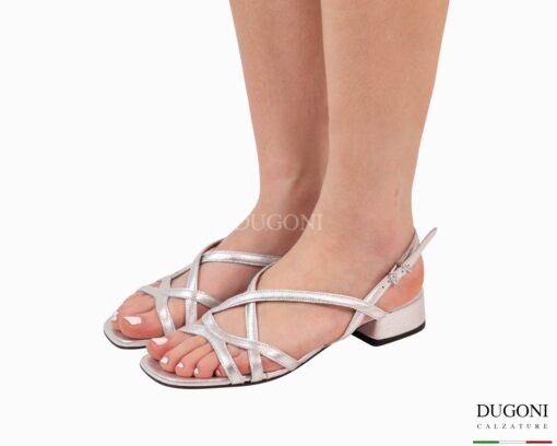 Sandalo mignon in pelle laminato argento   Le gazzelle </br> D1894 Sandali bassi
