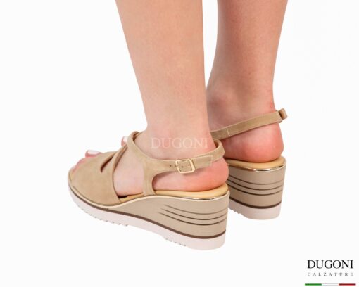Zeppa incrociata in camoscio sabbia     </br> D1886 Scarpe donna