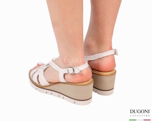 Zeppa intrecciata in pelle bianca   </br> D1885 Scarpe donna
