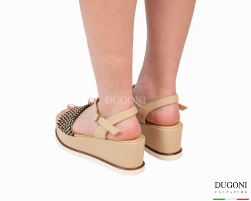 Zeppa in pelle beige e rafia bicolor  </br> D1884 Scarpe donna