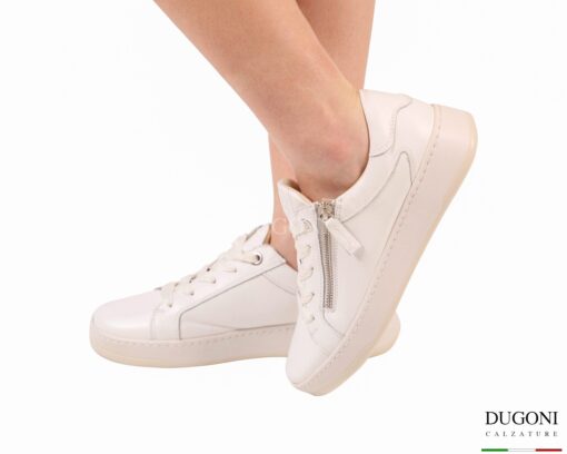 Sneakers zip in pelle bianca  DLSport  </br> D1882 Scarpe donna