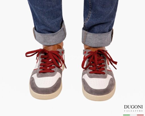 Sneakers  bianca&grigia con lacci bordeaux _ DUGONI </br>U447 Calzature uomo
