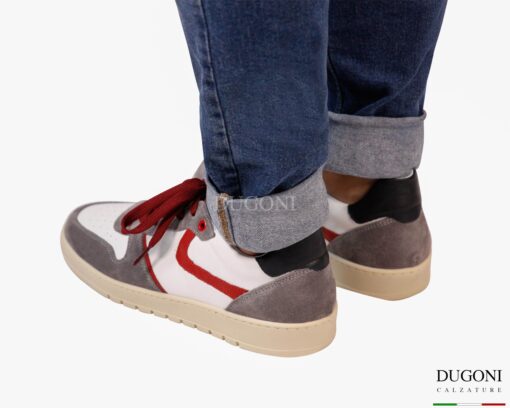 Sneakers  bianca&grigia con lacci bordeaux _ DUGONI </br>U447 Calzature uomo