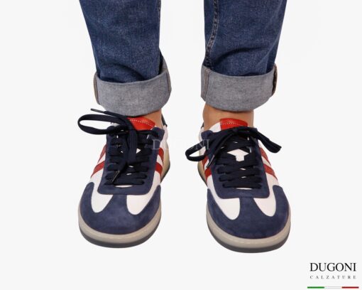 Sneakers bianco&blu con lacci blu_ DUGONI </br>U449 Calzature uomo