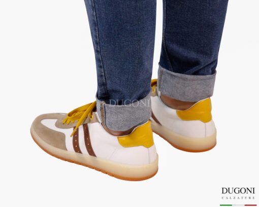 Sneakers bianco&sabbia con lacci ocra_ DUGONI </br>U448 Calzature uomo