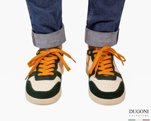 Sneakers beige&verde con lacci arancio_ DUGONI </br>U446 Calzature uomo
